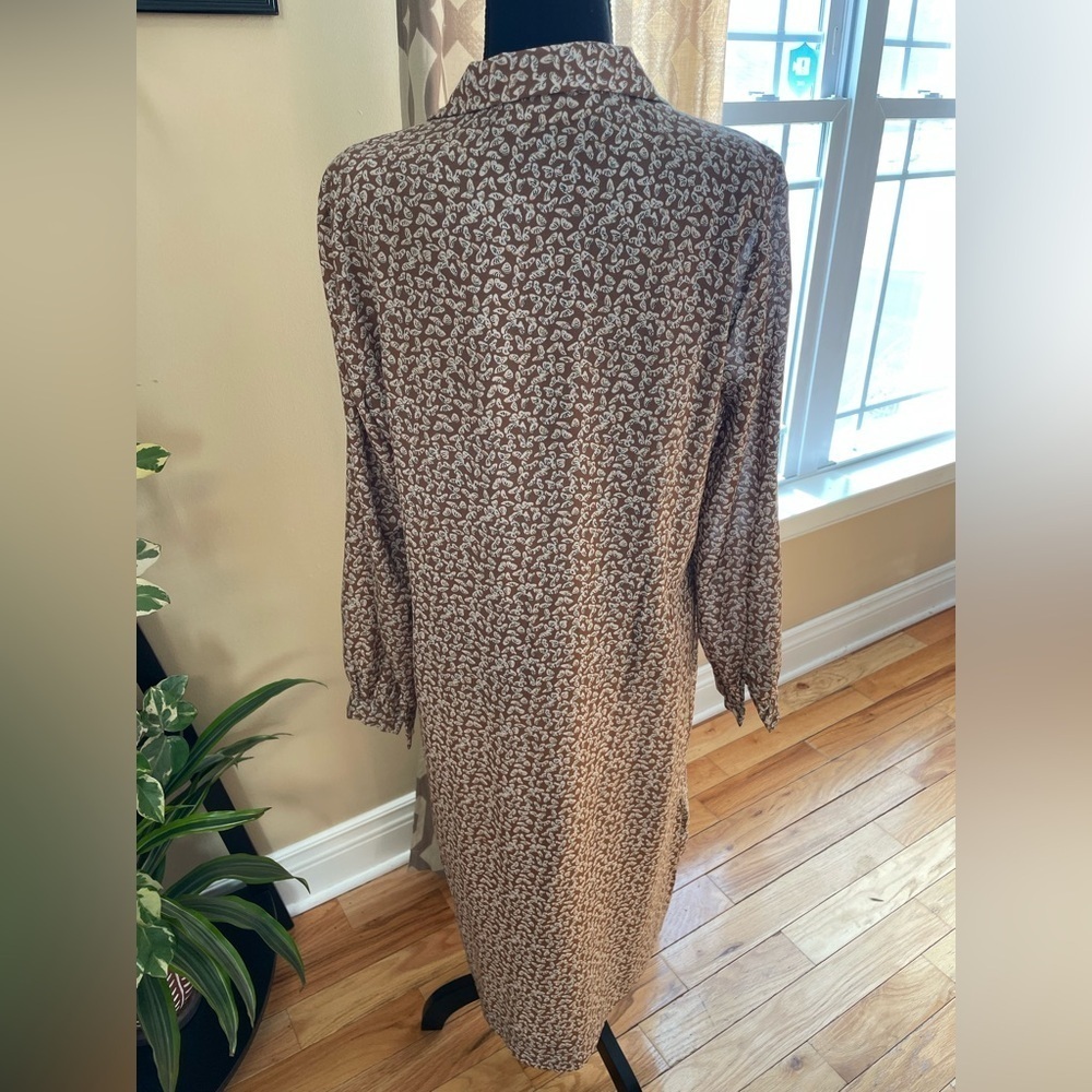 Vtg LANVIN Paris New York Shirt Dress Brown Butterfly No Belt Womens Sz 14 READ - Picture 4 of 16